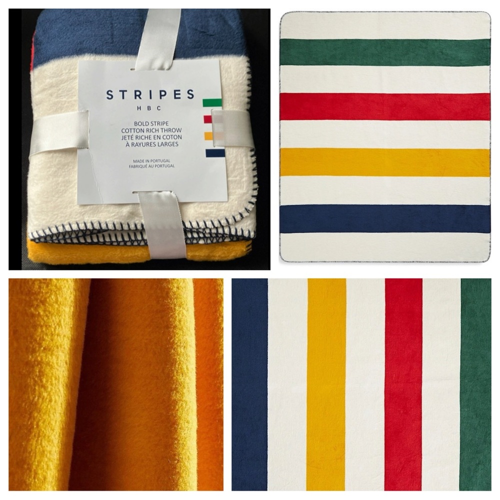 🍁 Authentic Hudson's Bay (HBC) Stripes Cotton Rich Throw (50” W x 60” L) - NEW!